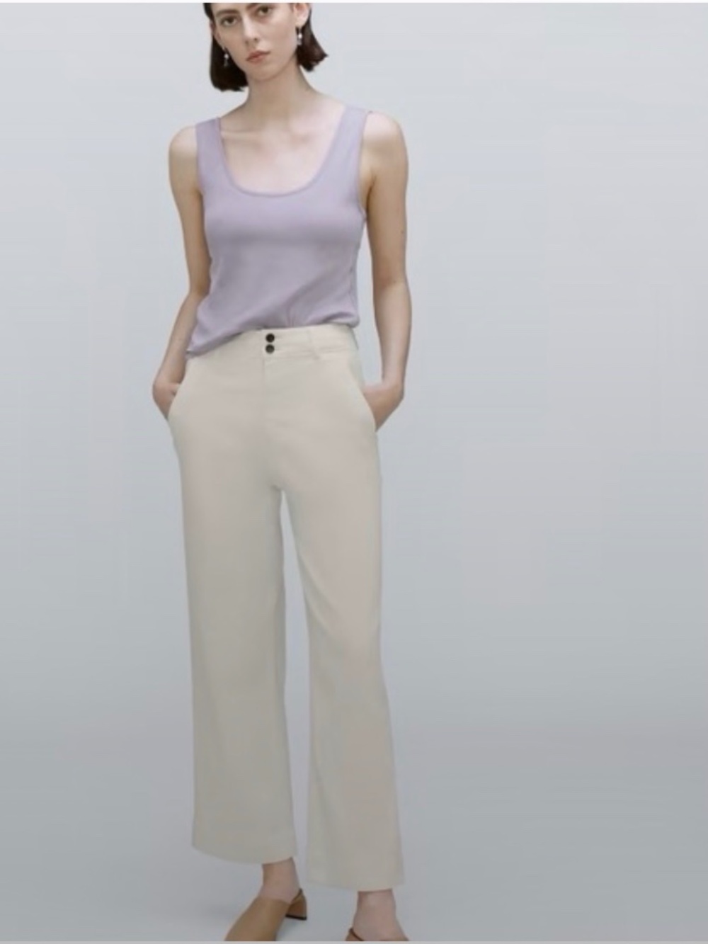 Everlane Off-White Wide-Leg Utility Pants with Contrast Buttons